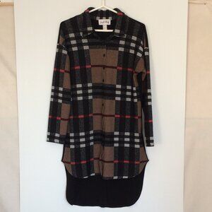 Joseph Ribkoff Womens Blouse Tunic Sz 10 Multicolor Plaid Long Sleeve Button